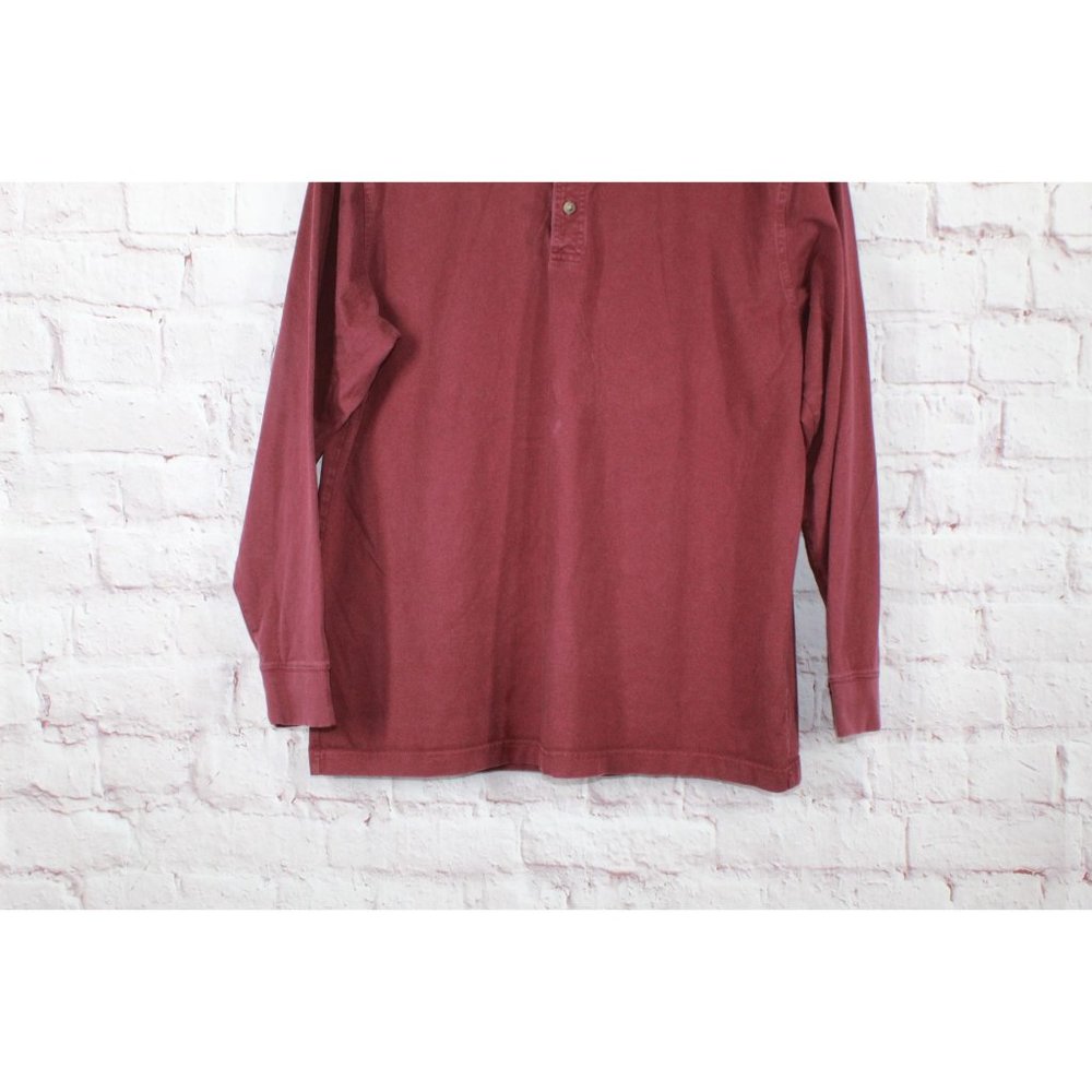 LL Bean Carefree Unshrinkable Tee Traditional Fit Long-Sleeve Henley Red L - Picture 3 of 9
